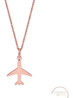 Bigakan Uçak Taşsız Model 925 Ayar Gümüş Kadın Kolye Rose Kaplama