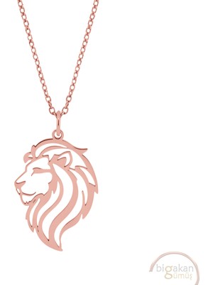 Bigakan Kral Aslan Taşsız Model 925 Ayar Gümüş Kadın Kolye Rose Kaplama