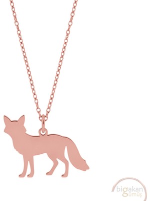 Bigakan Tilki Taşsız Model 925 Ayar Gümüş Kadın Kolye Rose Kaplama