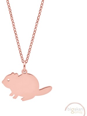 Bigakan Sincap Taşsız Model 925 Ayar Gümüş Kadın Kolye Rose Kaplama