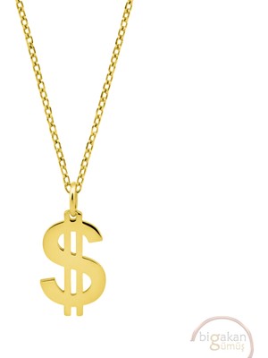 Bigakan Dolar Para Sembolü Taşsız Model 925 Ayar Gümüş Kadın Kolye Altın Kaplama