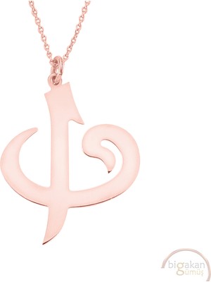 Bigakan Elif Vav Taşsız Model 925 Ayar Gümüş Kadın Kolye Rose Kaplama