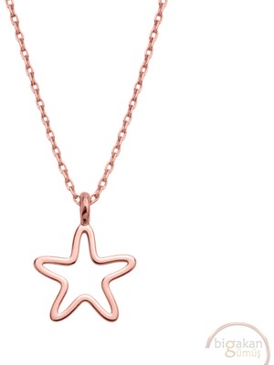 Bigakan Deniz Yıldızı Taşsız Model 925 Ayar Gümüş Kadın Kolye Rose Kaplama