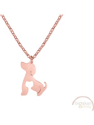 Bigakan Köpek Kedi Hayvan Sembölü Taşsız Model 925 Ayar Gümüş Kadın Kolye Rose Kaplama