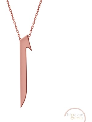 Bigakan Elif Işareti Arapça Taşsız Model 925 Ayar Gümüş Kadın Kolye Rose Kaplama