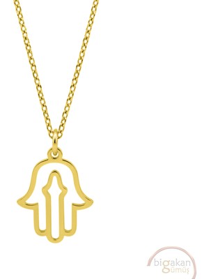 Bigakan Fatma Ananın Eli Taşsız Model 925 Ayar Gümüş Kadın Kolye Altın Kaplama