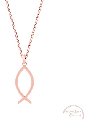 Bigakan Balık Taşsız Model 925 Ayar Gümüş Kadın Kolye Rose Kaplama