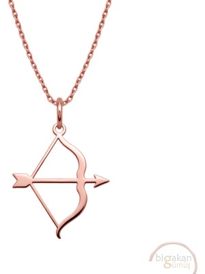 Bigakan Ok Yay Taşsız Model 925 Ayar Gümüş Kadın Kolye Rose Kaplama