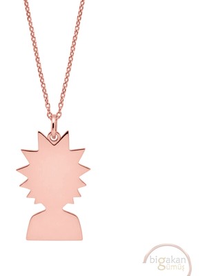Bigakan Rick And Morty Rick Taşsız Model 925 Ayar Gümüş Kadın Kolye Rose Kaplama