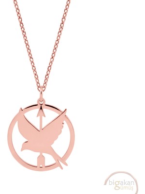Bigakan Açlık Oyunları Alaycı Kuş Taşsız Model 925 Ayar Gümüş Kadın Kolye Rose Kaplama