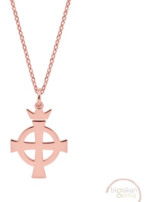 Bigakan Kelt Haçı Haç Taşsız Model 925 Ayar Gümüş Kadın Kolye Rose Kaplama