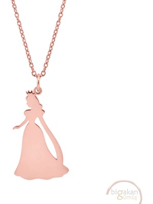 Bigakan Prenses Sindirella Taşsız Model 925 Ayar Gümüş Kadın Kolye Rose Kaplama