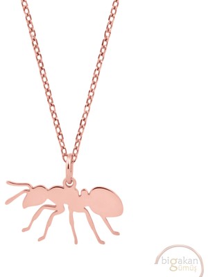 Bigakan Karınca Taşsız Model 925 Ayar Gümüş Kadın Kolye Rose Kaplama