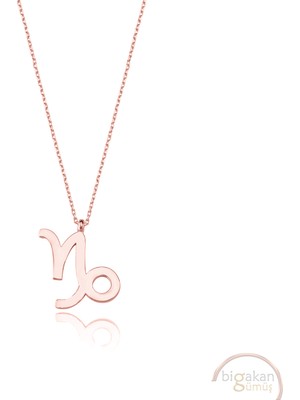 Bigakan Oğlak Burç Astroloji Hırslı Taşsız Model 925 Ayar Gümüş Kadın Kolye Rose Kaplama