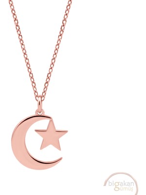 Bigakan Islam Sembölü Taşsız Model 925 Ayar Gümüş Kadın Kolye Rose Kaplama