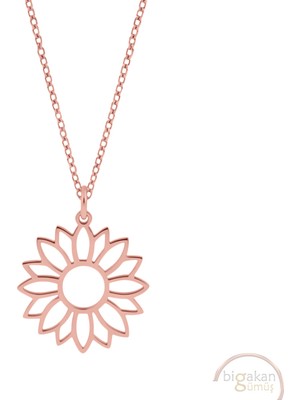Bigakan Papatya Taşsız Model 925 Ayar Gümüş Kadın Kolye Rose Kaplama