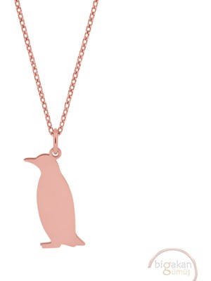 Bigakan Penguen Asil Taşsız Model 925 Ayar Gümüş Kadın Kolye Rose Kaplama