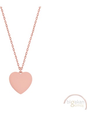 Bigakan Kalp Sade Tasarım Taşsız Model 925 Ayar Gümüş Kadın Kolye Rose Kaplama