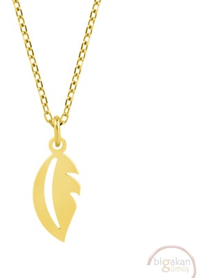Bigakan Yaprak Taşsız Model 925 Ayar Gümüş Kadın Kolye Altın Kaplama