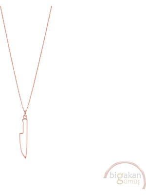 Bigakan Bıçak Şef Taşsız Model 925 Ayar Gümüş Kadın Kolye Rose Kaplama