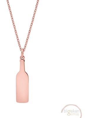 Bigakan Şarap Şişesi Taşsız Model 925 Ayar Gümüş Kadın Kolye Rose Kaplama