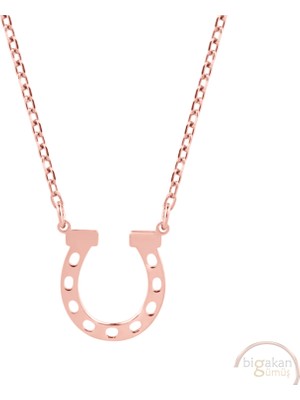 Bigakan Nal At Şans Kolyesi Taşsız Model 925 Ayar Gümüş Kadın Kolye Rose Kaplama