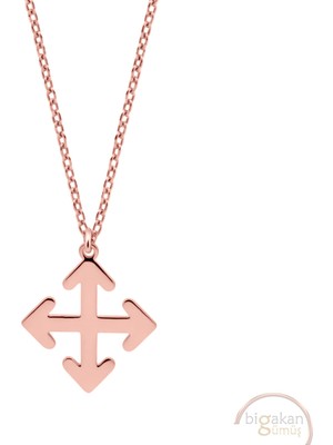 Bigakan Yön Yukarı Aşağı Sol Soğ Işareti Taşsız Model 925 Ayar Gümüş Kadın Kolye Rose Kaplama