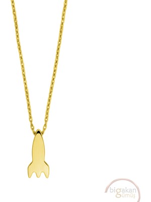 Bigakan Uzay Roketi Tasarımı Taşsız Model 925 Ayar Gümüş Kadın Kolye Altın Kaplama