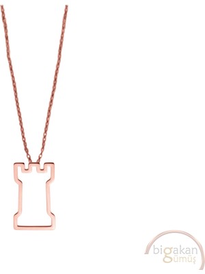 Bigakan Kale Santranç Taşsız Model 925 Ayar Gümüş Kadın Kolye Rose Kaplama