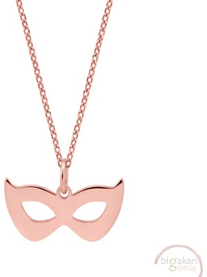 Bigakan Maske Taşsız Model 925 Ayar Gümüş Kadın Kolye Rose Kaplama