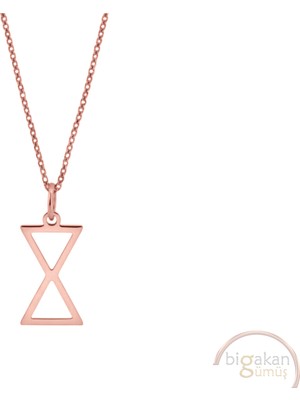 Bigakan Kum Saati Taşsız Model 925 Ayar Gümüş Kadın Kolye Rose Kaplama