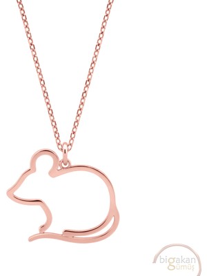 Bigakan Fare Ince Zarif Hamster Taşsız Model 925 Ayar Gümüş Kadın Kolye Rose Kaplama