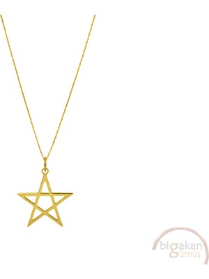 Bigakan Yıldız Sembolü Taşsız Model 925 Ayar Gümüş Kadın Kolye Altın Kaplama