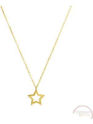 Bigakan Yıldız Minimal Taşsız Model 925 Ayar Gümüş Kadın Kolye Altın Kaplama