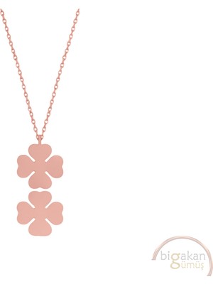 Bigakan Dört Yapraklı Yonca Taşsız Model 925 Ayar Gümüş Kadın Kolye Rose Kaplama