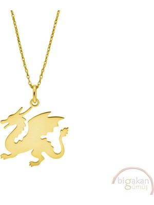 Bigakan Ejderha Taşsız Model 925 Ayar Gümüş Kadın Kolye Altın Kaplama