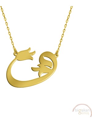 Bigakan Waw Vav Sembolü Arapça Lale Desenli Taşsız Model 925 Ayar Gümüş Kadın Kolye Altın Kaplama