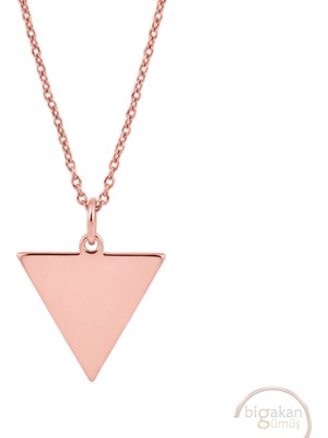 Bigakan Ters Üçgen Taşsız Model 925 Ayar Gümüş Kadın Kolye Rose Kaplama
