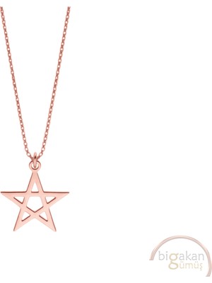 Bigakan Yıldız Taşsız Model 925 Ayar Gümüş Kadın Kolye Rose Kaplama