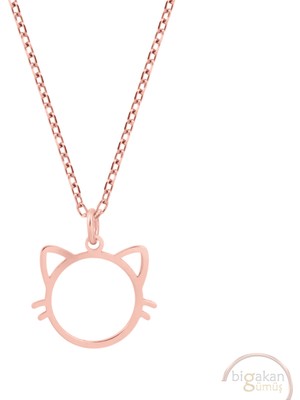 Bigakan Hello Kitty Taşsız Model 925 Ayar Gümüş Kadın Kolye Rose Kaplama
