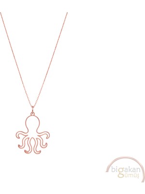 Bigakan Ahtapot Taşsız Model 925 Ayar Gümüş Kadın Kolye Rose Kaplama