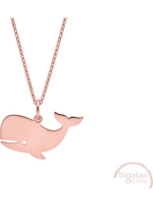 Bigakan Balina Taşsız Model 925 Ayar Gümüş Kadın Kolye Rose Kaplama