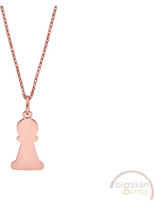 Bigakan Piyon Santranç Taşsız Model 925 Ayar Gümüş Kadın Kolye Rose Kaplama