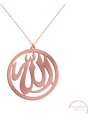Bigakan Allah Yazısı Taşsız Model 925 Ayar Gümüş Kadın Kolye Rose Kaplama
