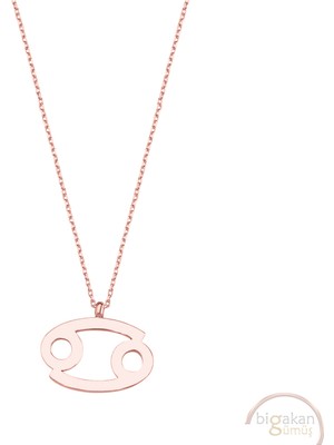 Bigakan Yengeç Burç Astroloji Taşsız Model 925 Ayar Gümüş Kadın Kolye Rose Kaplama