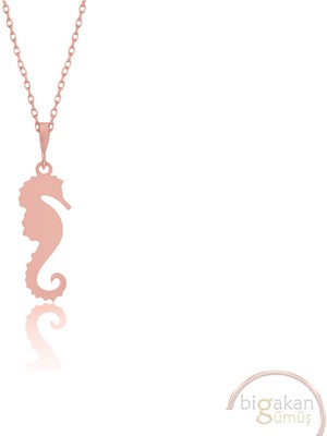 Bigakan Deniz Atı Taşsız Model 925 Ayar Gümüş Kadın Kolye Rose Kaplama