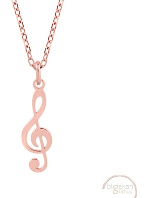 Bigakan Sol Anahtarı Müzik Notası Taşsız Model 925 Ayar Gümüş Kadın Kolye Rose Kaplama