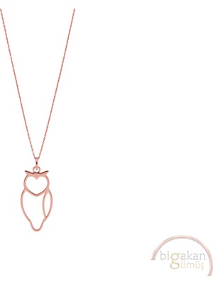 Bigakan Baykuş Origami Taşsız Model 925 Ayar Gümüş Kadın Kolye Rose Kaplama