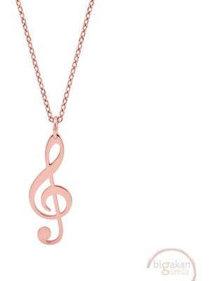 Bigakan Sol Anahtarı Nota Taşsız Model 925 Ayar Gümüş Kadın Kolye Rose Kaplama