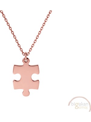 Bigakan Yapboz Puzzle Taşsız Model 925 Ayar Gümüş Kadın Kolye Rose Kaplama